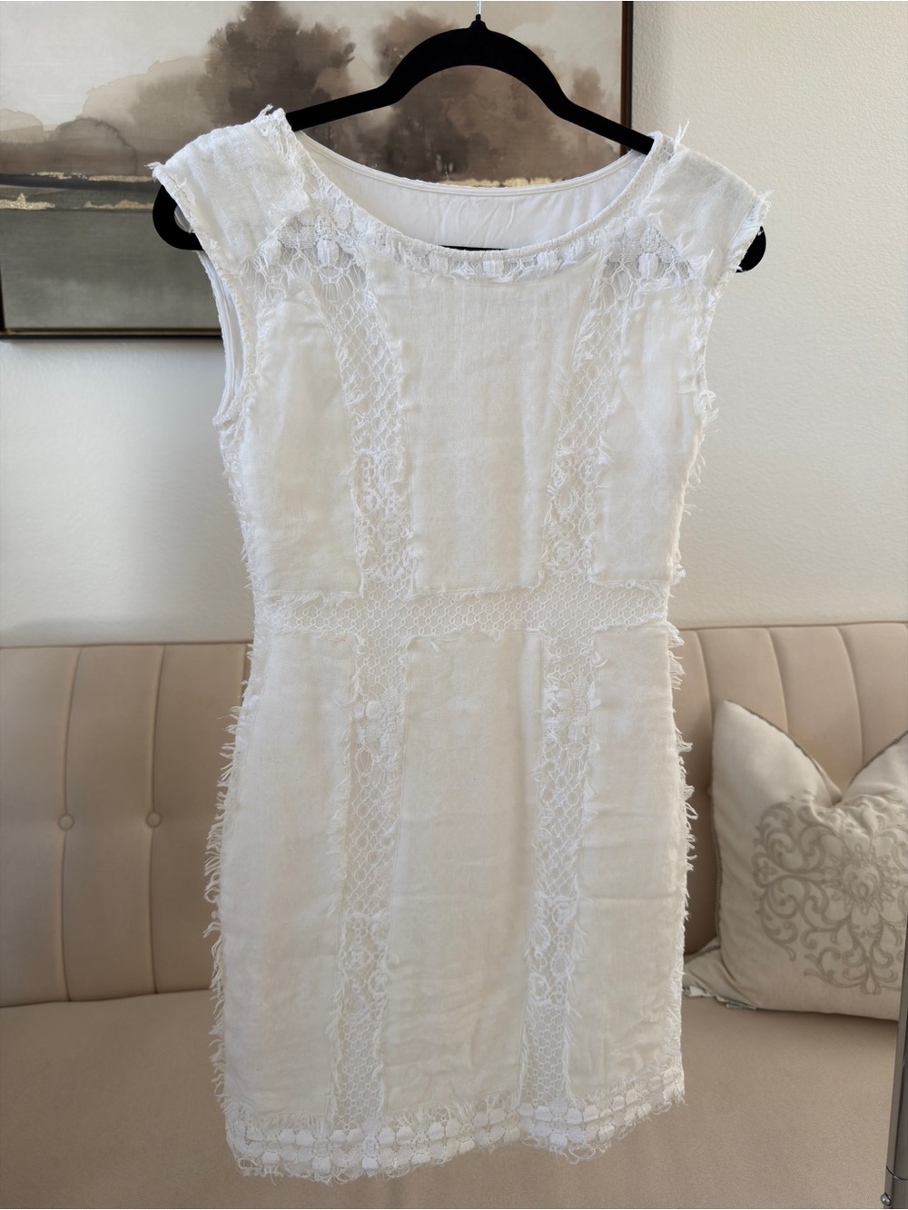 BCBGMaxAzria White Lace-Trim Fitted Sheath Dress